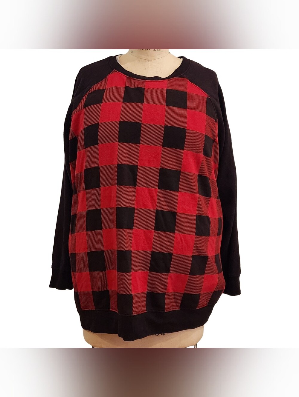 Torrid Cozy Fleece Buffalo Plaid Raglan Sweatshirt - Size 4